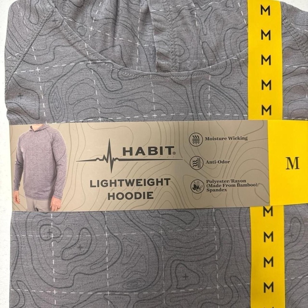 Habit Mens Lightweight Hoodie Elevation Black Topo Map Bamboo Blend PH10300 M